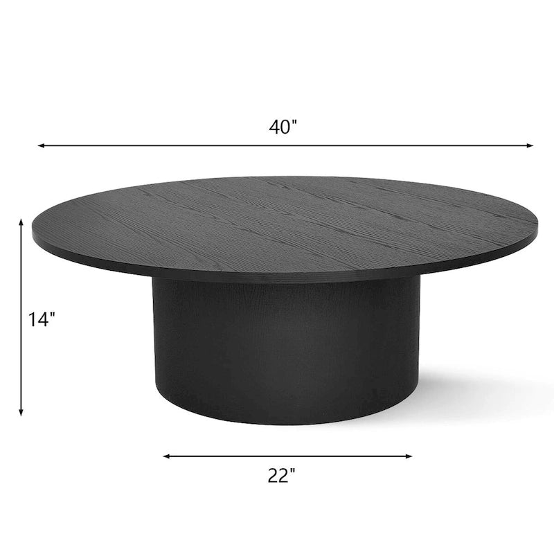 Table basse ronde de 40 po en bois massif avec piédestal et base sculpturale pour salon