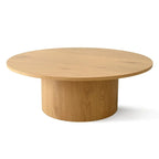 Table basse ronde de 40 po en bois massif avec piédestal et base sculpturale pour salon