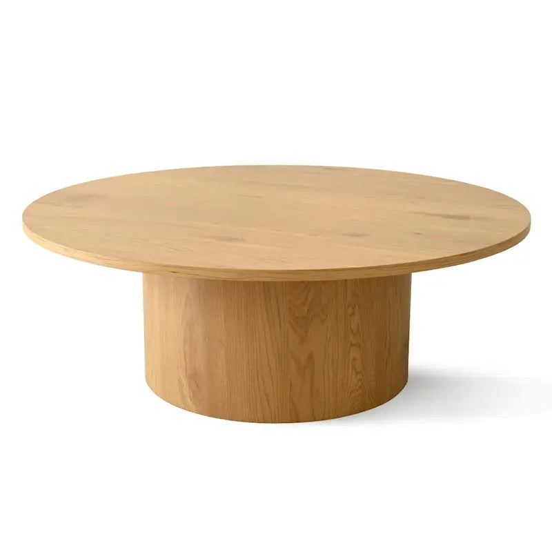 Table basse ronde de 40 po en bois massif avec piédestal et base sculpturale pour salon