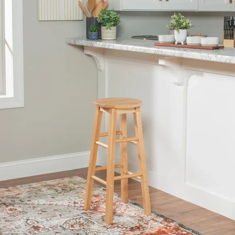 Tabouret de bar fixe sans dossier avec pieds en bois massif et finition naturelle, hauteur d'assise 29 po
