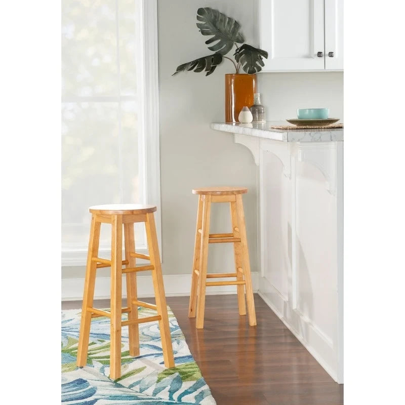 Tabouret de bar fixe sans dossier avec pieds en bois massif et finition naturelle, hauteur d'assise 29 po