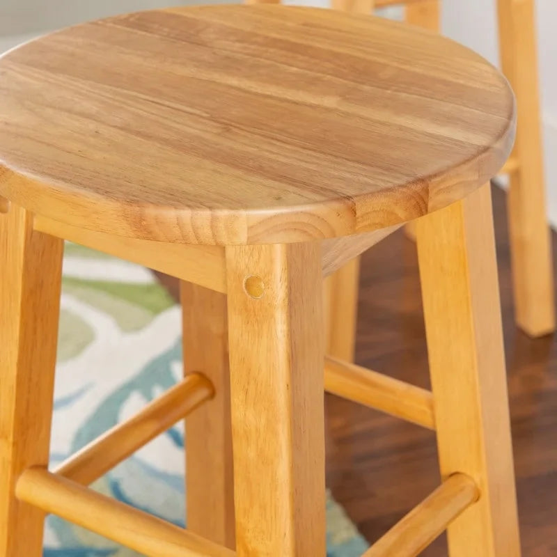 Tabouret de bar fixe sans dossier avec pieds en bois massif et finition naturelle, hauteur d'assise 29 po
