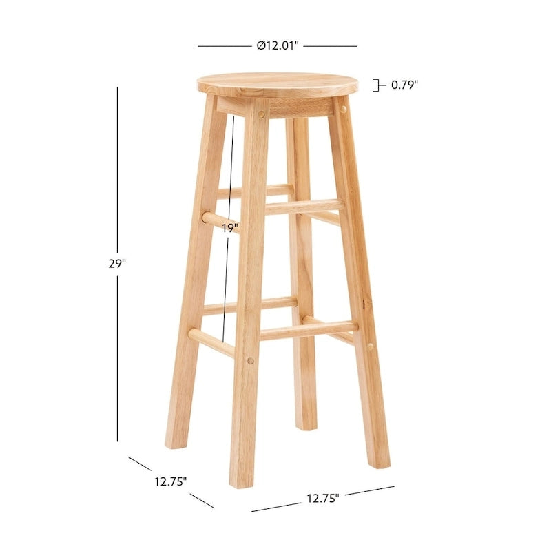 Tabouret de bar fixe sans dossier avec pieds en bois massif et finition naturelle, hauteur d'assise 29 po