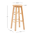 Tabouret de bar fixe sans dossier avec pieds en bois massif et finition naturelle, hauteur d'assise 29 po