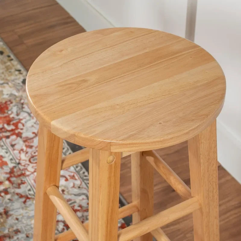 Tabouret de bar fixe sans dossier avec pieds en bois massif et finition naturelle, hauteur d'assise 29 po