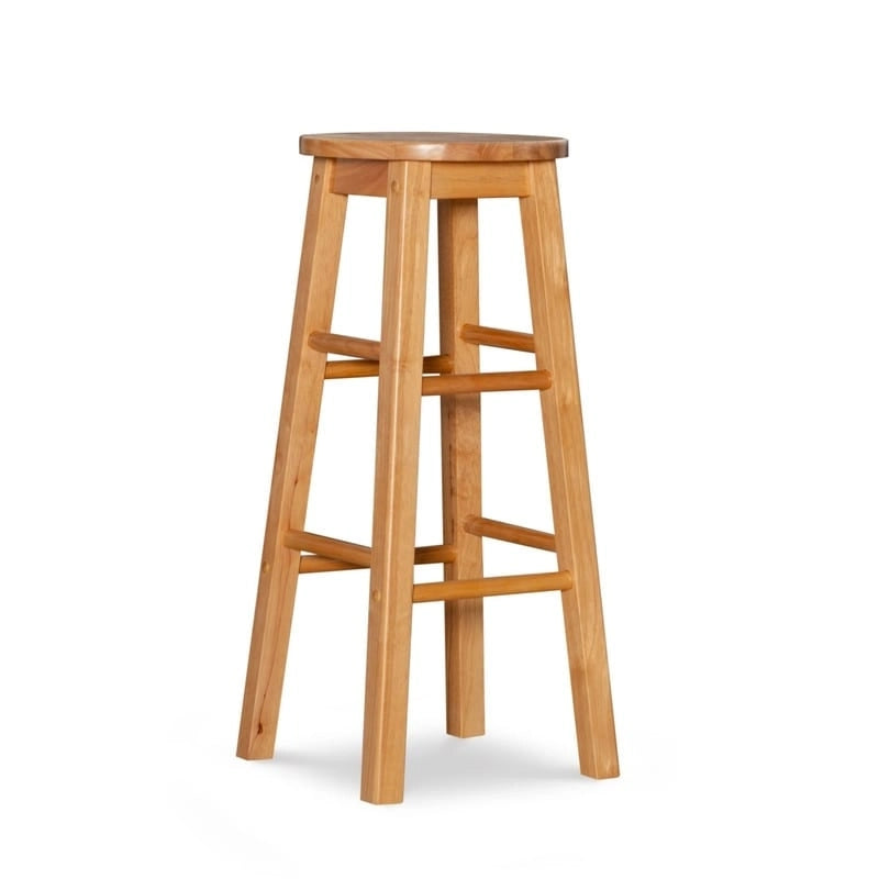 Tabouret de bar fixe sans dossier avec pieds en bois massif et finition naturelle, hauteur d'assise 29 po