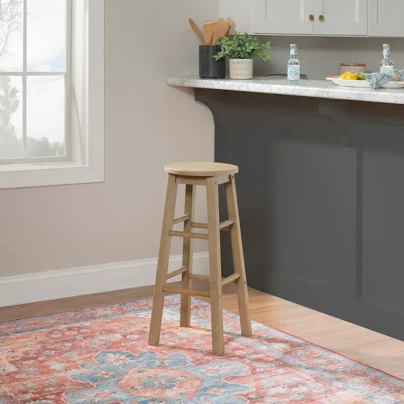 Tabouret de bar fixe sans dossier avec pieds en bois massif et finition naturelle, hauteur d'assise 29 po