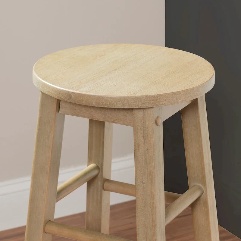 Tabouret de bar fixe sans dossier avec pieds en bois massif et finition naturelle, hauteur d'assise 29 po