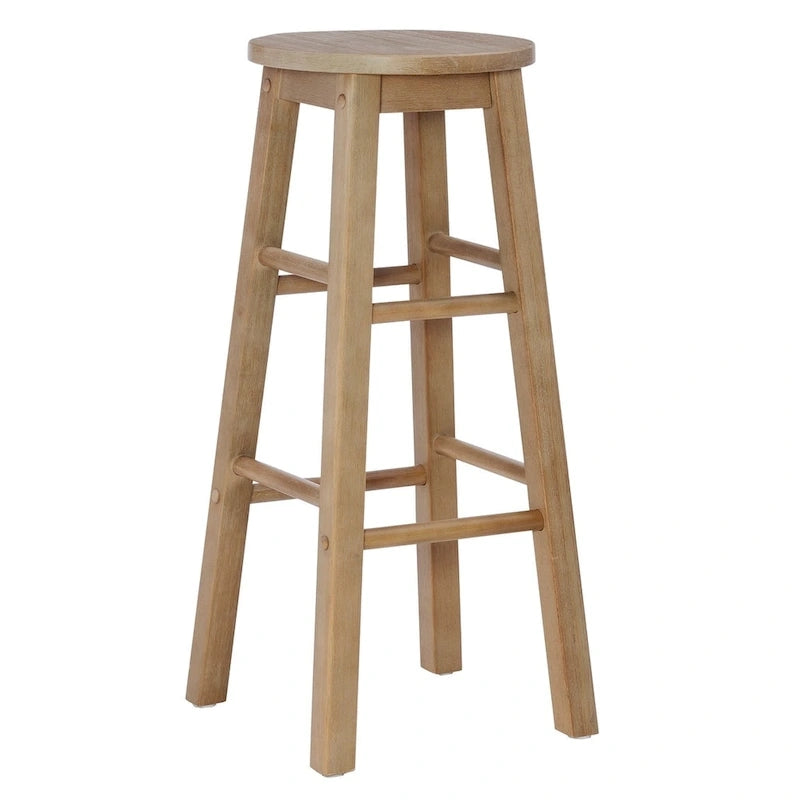 Tabouret de bar fixe sans dossier avec pieds en bois massif et finition naturelle, hauteur d'assise 29 po