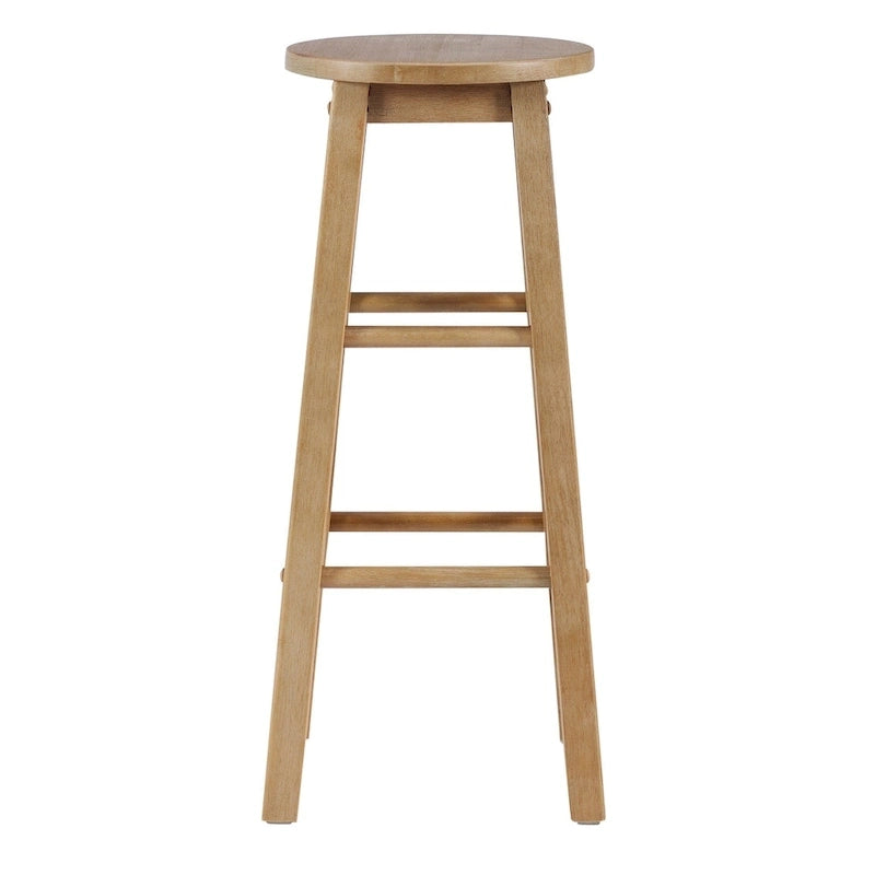 Tabouret de bar fixe sans dossier avec pieds en bois massif et finition naturelle, hauteur d'assise 29 po