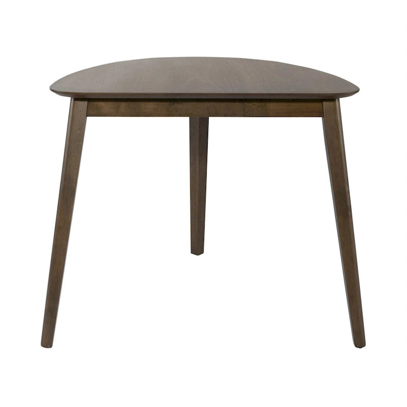 Table à manger triangulaire finition noyer satiné avec motif géométrique pour petits espaces