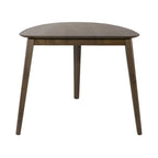 Table à manger triangulaire finition noyer satiné avec motif géométrique pour petits espaces
