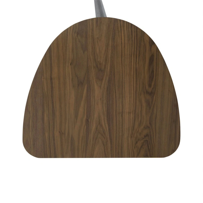 Table à manger triangulaire finition noyer satiné avec motif géométrique pour petits espaces