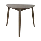 Table à manger triangulaire finition noyer satiné avec motif géométrique pour petits espaces
