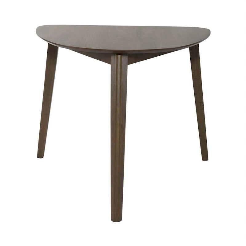 Table à manger triangulaire finition noyer satiné avec motif géométrique pour petits espaces