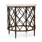 Table d'appoint ronde avec plateau en pierre et piètement en métal pour salon ou chambre moderne