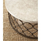 Table d'appoint ronde avec plateau en pierre et piètement en métal pour salon ou chambre moderne