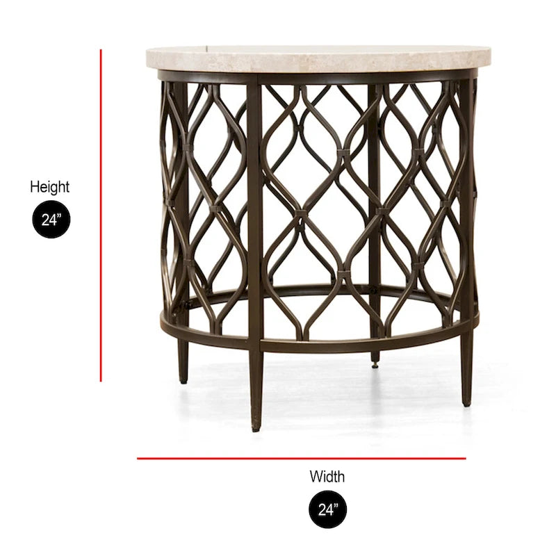 Table d'appoint ronde avec plateau en pierre et piètement en métal pour salon ou chambre moderne