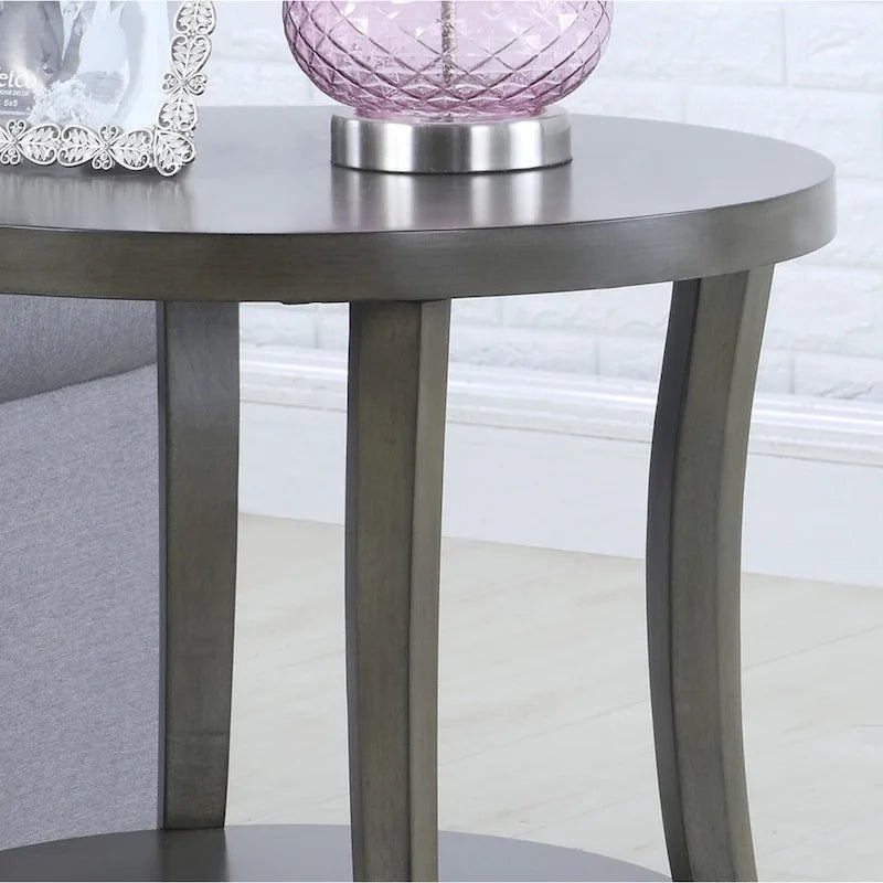 Table d'appoint ovale contemporaine avec étagère, Grise