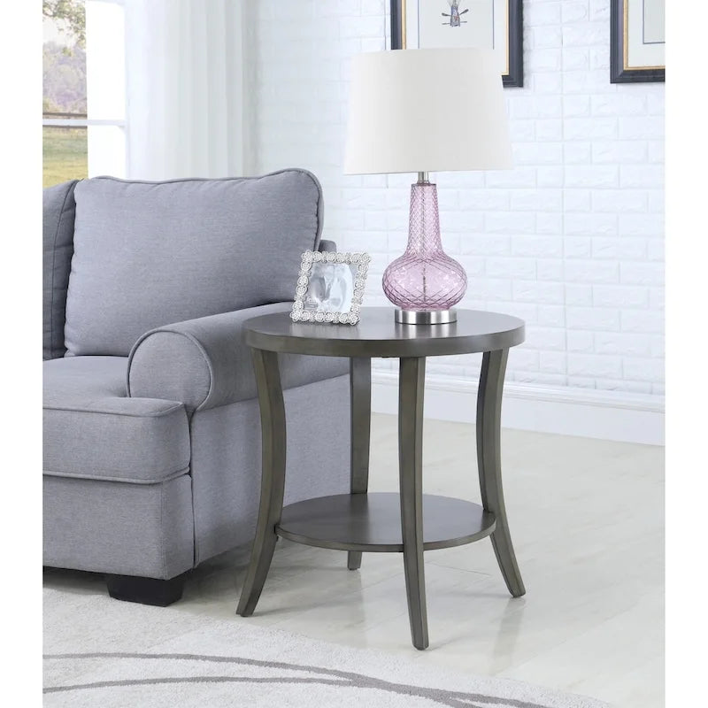 Table d'appoint ovale contemporaine avec étagère, Grise