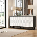 Buffet moderne à 4 portes avec placage assorti, 160 cm, Noir, Blanc, Table d'appoint, Enfilade