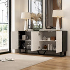 Buffet moderne à 4 portes avec placage assorti, 160 cm, Noir, Blanc, Table d'appoint, Enfilade