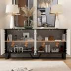 Buffet moderne à 4 portes avec placage assorti, 160 cm, Noir, Blanc, Table d'appoint, Enfilade
