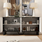 Buffet moderne à 4 portes avec placage assorti, 160 cm, Noir, Blanc, Table d'appoint, Enfilade