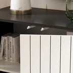 Buffet moderne à 4 portes avec placage assorti, 160 cm, Noir, Blanc, Table d'appoint, Enfilade