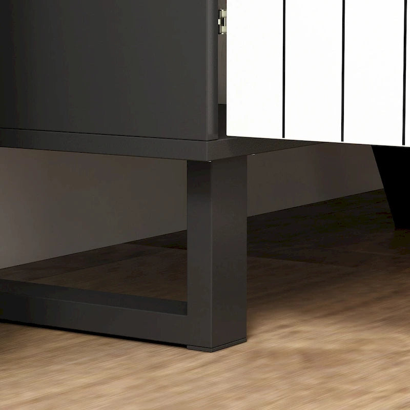Buffet moderne à 4 portes avec placage assorti, 160 cm, Noir, Blanc, Table d'appoint, Enfilade