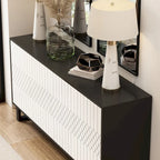 Buffet moderne à 4 portes avec placage assorti, 160 cm, Noir, Blanc, Table d'appoint, Enfilade