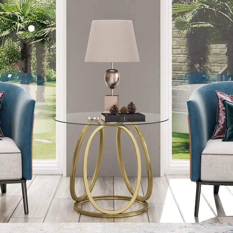 Table d'appoint en verre avec cadre en métal chromé et plateau en verre trempé pour salon ou chambre à coucher