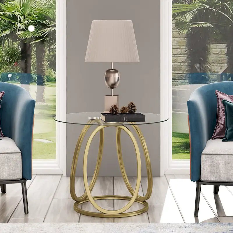 Table d'appoint en verre avec cadre en métal chromé et plateau en verre trempé pour salon ou chambre à coucher