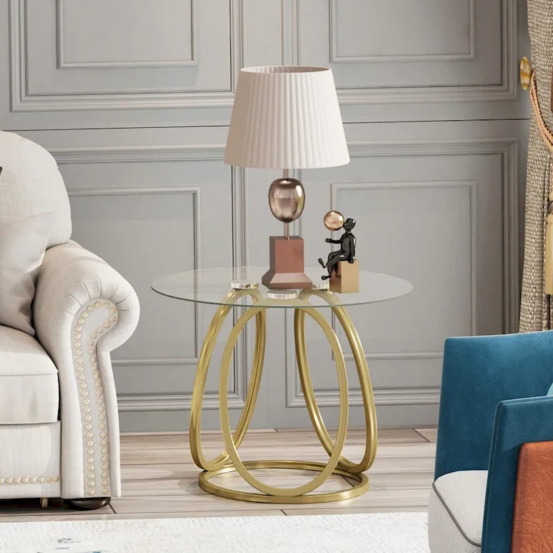 Table d'appoint en verre avec cadre en métal chromé et plateau en verre trempé pour salon ou chambre à coucher
