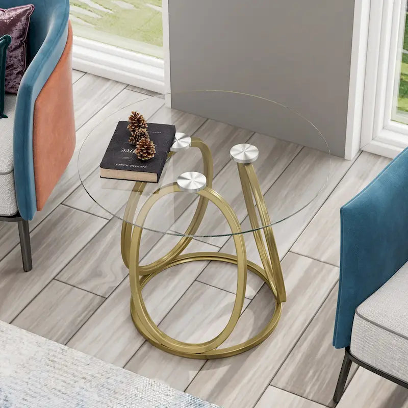 Table d'appoint en verre avec cadre en métal chromé et plateau en verre trempé pour salon ou chambre à coucher