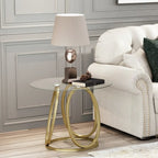 Table d'appoint en verre avec cadre en métal chromé et plateau en verre trempé pour salon ou chambre à coucher