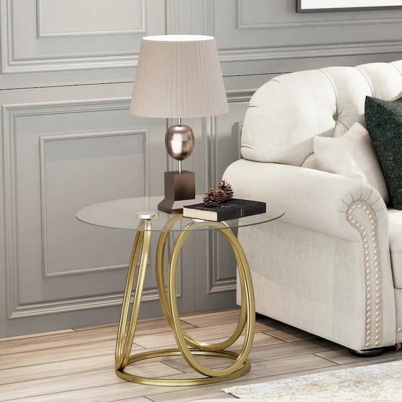 Table d'appoint en verre avec cadre en métal chromé et plateau en verre trempé pour salon ou chambre à coucher