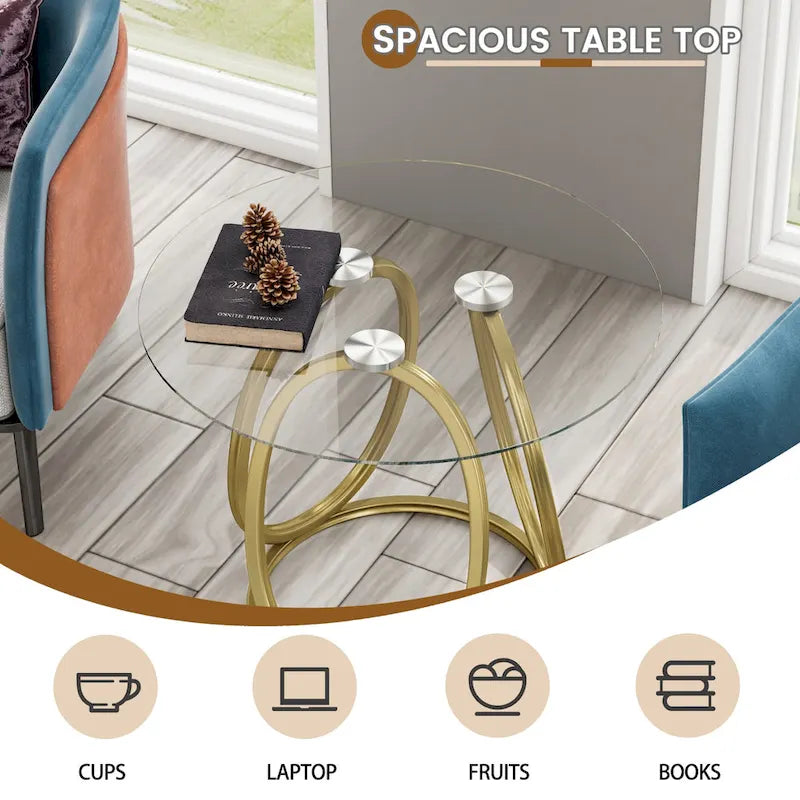 Table d'appoint en verre avec cadre en métal chromé et plateau en verre trempé pour salon ou chambre à coucher