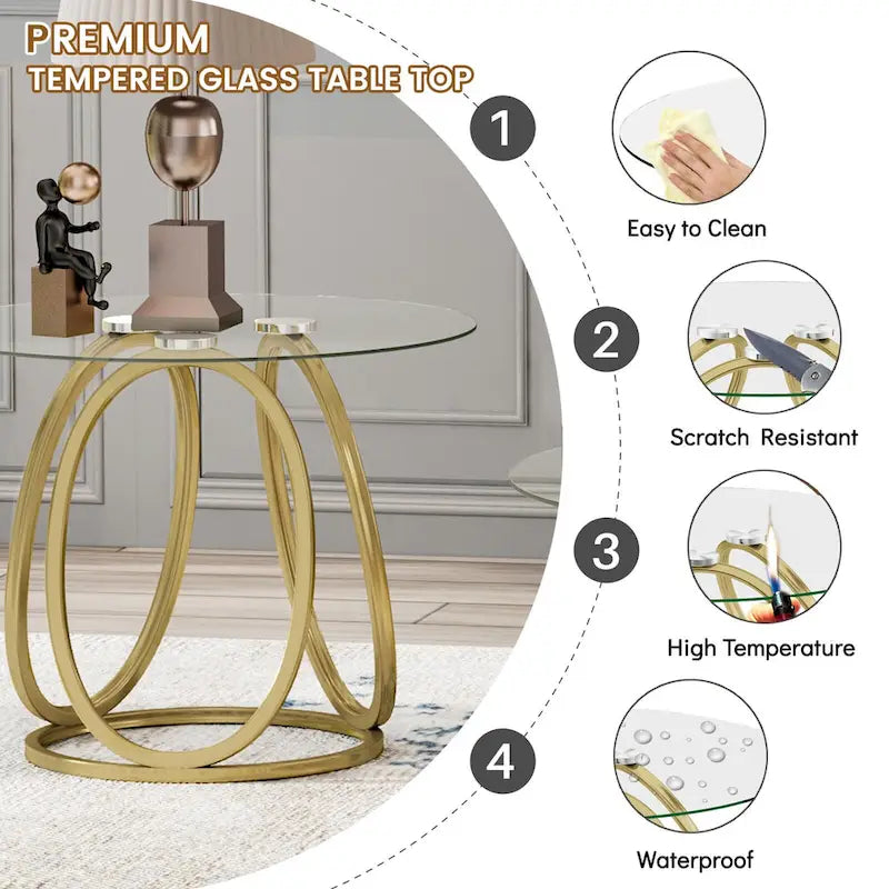 Table d'appoint en verre avec cadre en métal chromé et plateau en verre trempé pour salon ou chambre à coucher