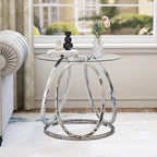 Table d'appoint en verre avec cadre en métal chromé et plateau en verre trempé pour salon ou chambre à coucher
