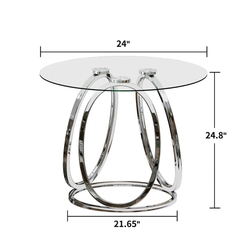 Table d'appoint en verre avec cadre en métal chromé et plateau en verre trempé pour salon ou chambre à coucher