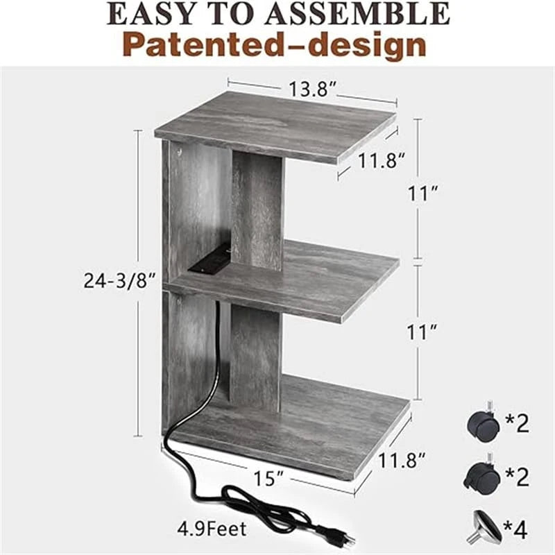 Table de chevet moderne avec ports USB intégrés et prises électriques pour chambre à coucher