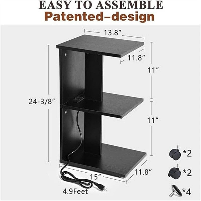 Table de chevet moderne avec ports USB intégrés et prises électriques pour chambre à coucher