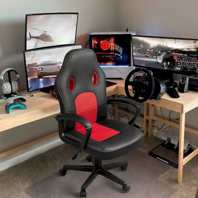Fauteuil de bureau gaming en cuir à dossier haut
