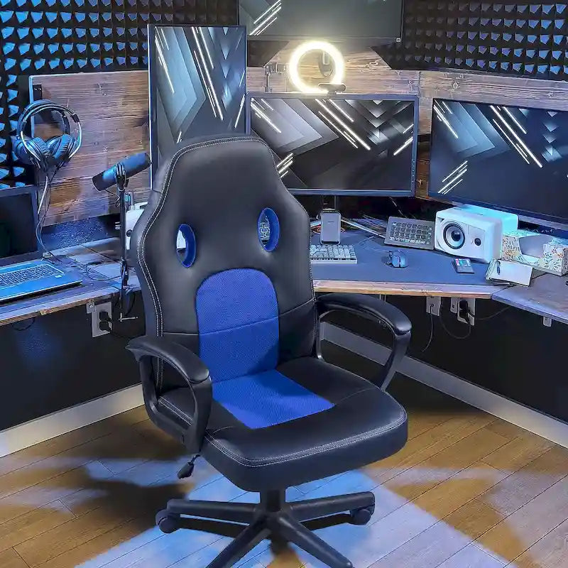 Fauteuil de bureau gaming en cuir à dossier haut
