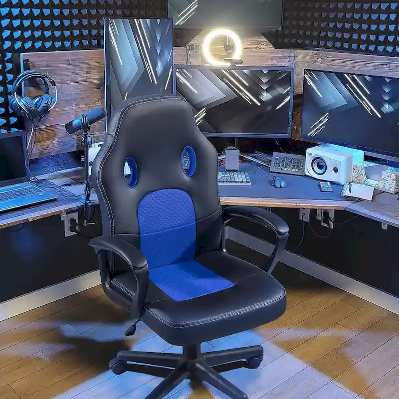 Fauteuil de bureau gaming en cuir à dossier haut