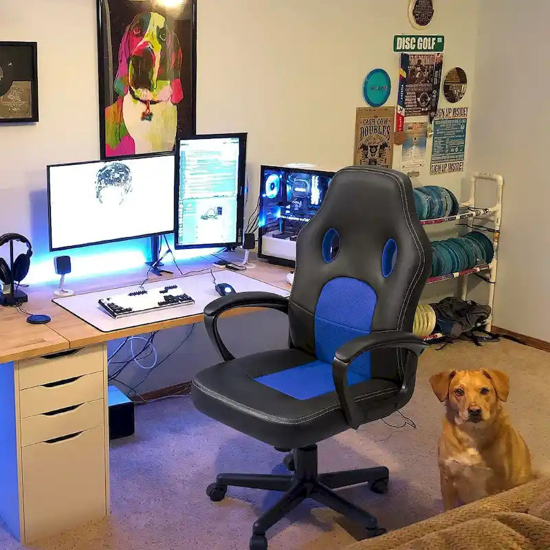 Fauteuil de bureau gaming en cuir à dossier haut
