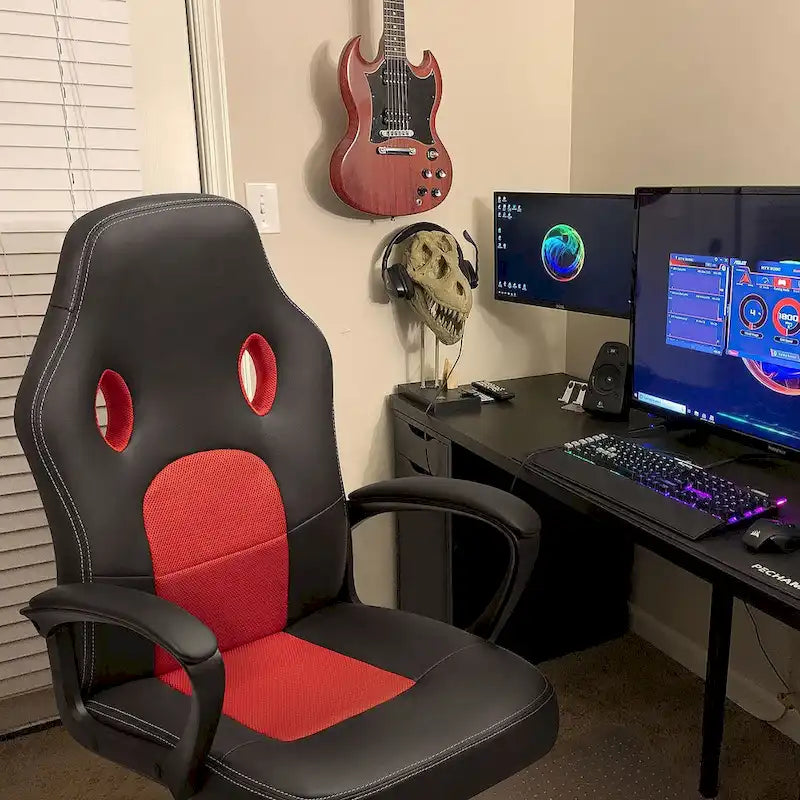 Fauteuil de bureau gaming en cuir à dossier haut