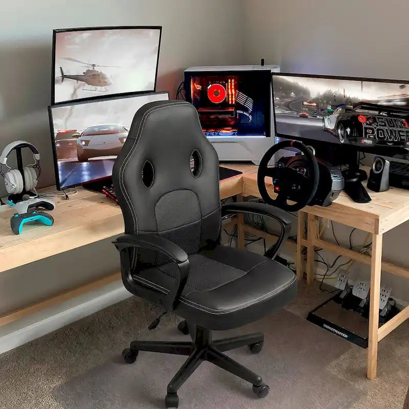Fauteuil de bureau gaming en cuir à dossier haut