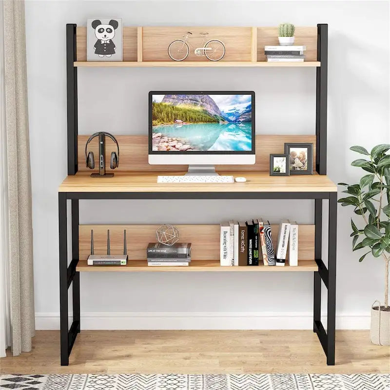 Bureau informatique, bureau de télétravail avec étagère et tablettes